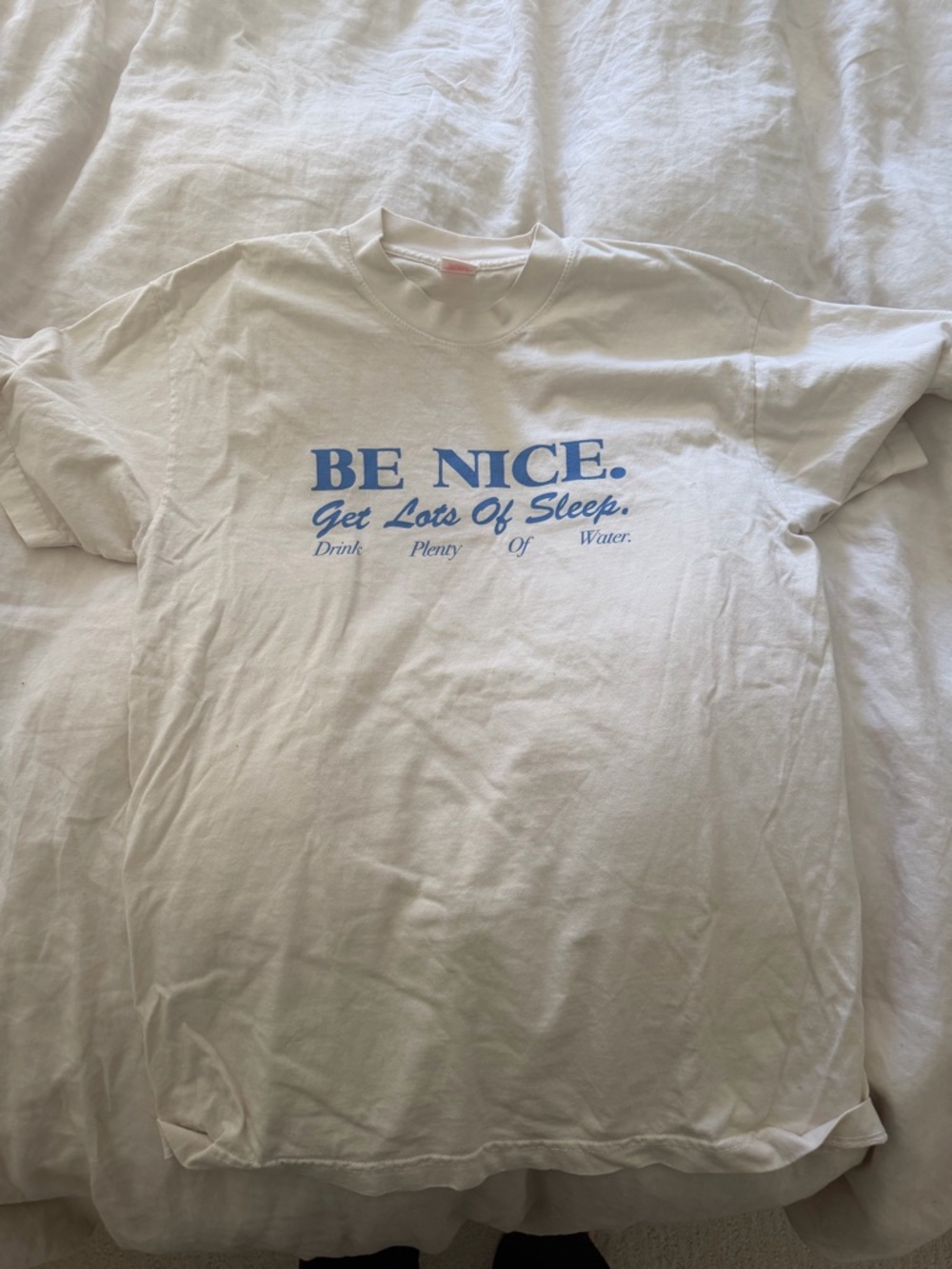 Sporty & Rich White Tee with Blue "BE NICE." Print